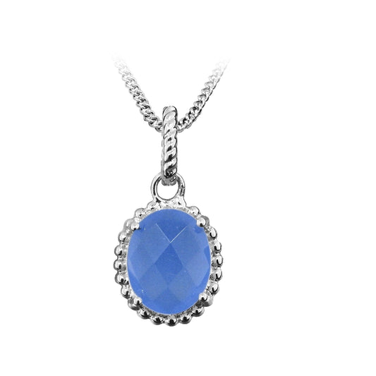 Grace Silver & Blue Chalcedony Oval Pendant Necklace