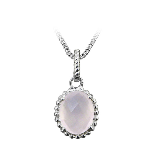 Grace Silver & Pink Chalcedony Oval Pendant Necklace