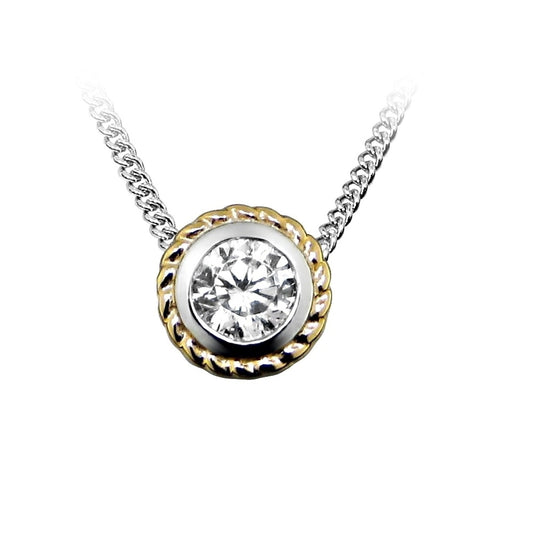 Silver, Rose Gold Vermeil & CZ Rope Pendant Necklace