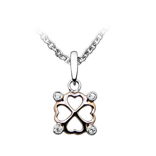 Rose Gold Vermeil, Silver & CZ Clover Pendant Necklace
