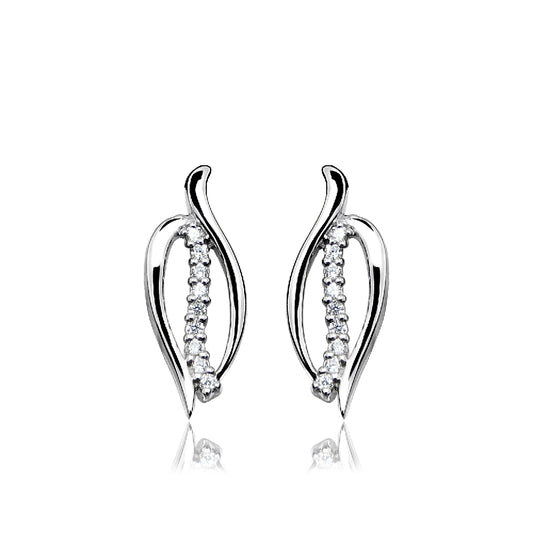 Silver & CZ Open Leaf Stud Earrings