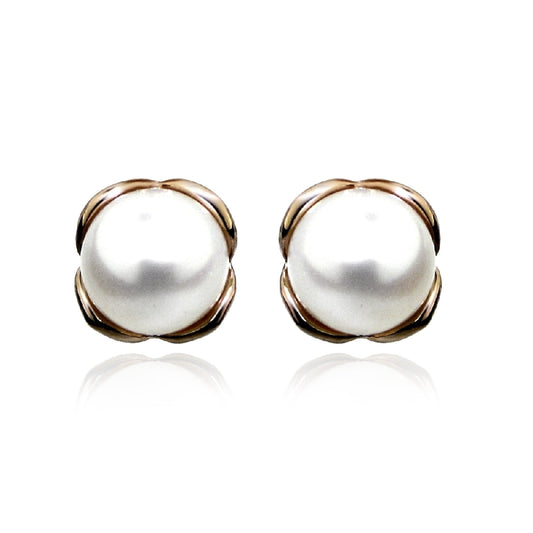 Silver, Rose Gold Vermeil & Pearl Stud Earrings