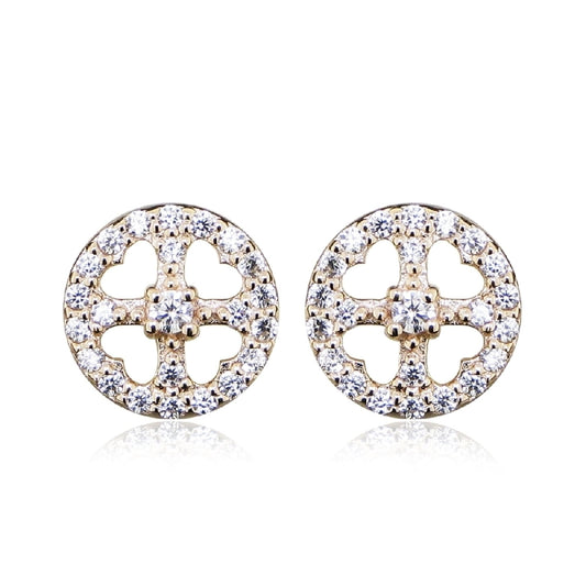 Silver, Rose Gold Vermeil & CZ Circle & Cross Stud Earrings