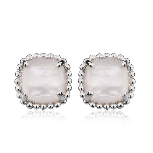 Grace Silver & Pink Chalcedony Square Stud Earrings