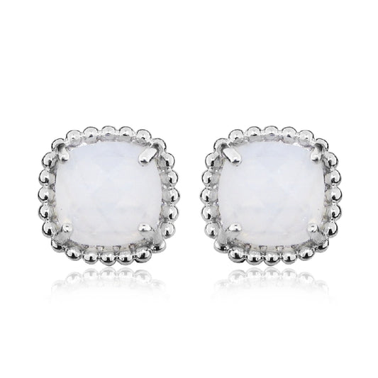 Grace Silver & White Chalcedony Square Stud Earrings
