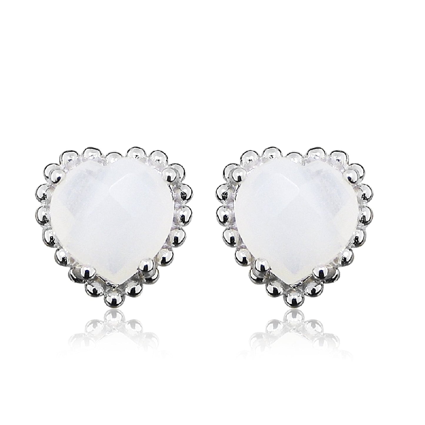 Grace Silver & White Chalcedony Heart Stud Earrings