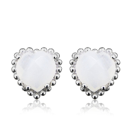 Grace Silver & White Chalcedony Heart Stud Earrings