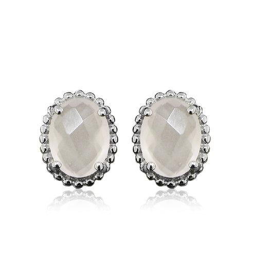 Grace Silver & Pink Chalcedony Oval Stud Earrings
