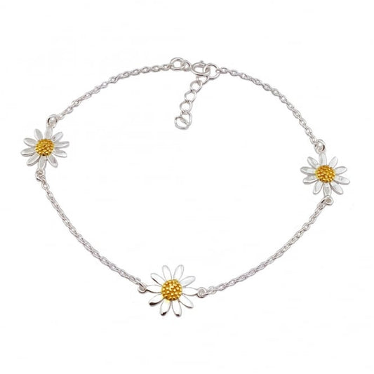 Silver & Gold Triple Daisy Chain Bracelet, 19cm
