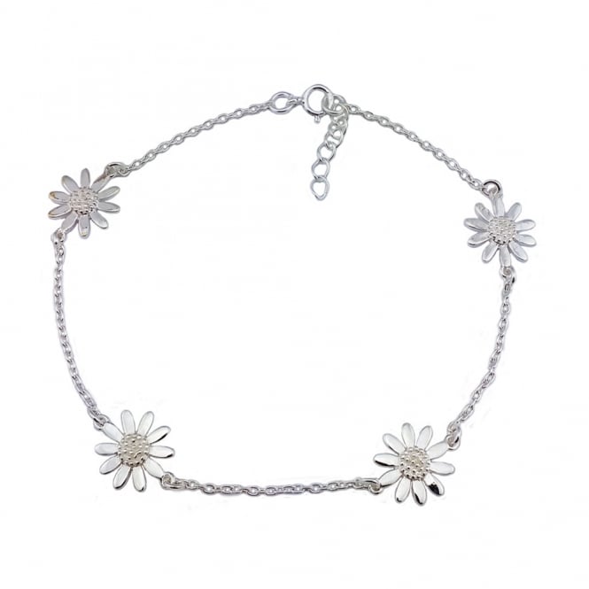 Silver Four Chain Daisy Bracelet, 19cm