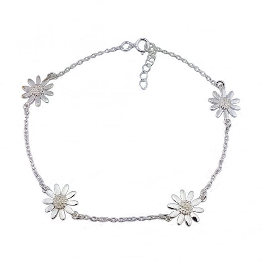 Silver Four Chain Daisy Bracelet, 19cm