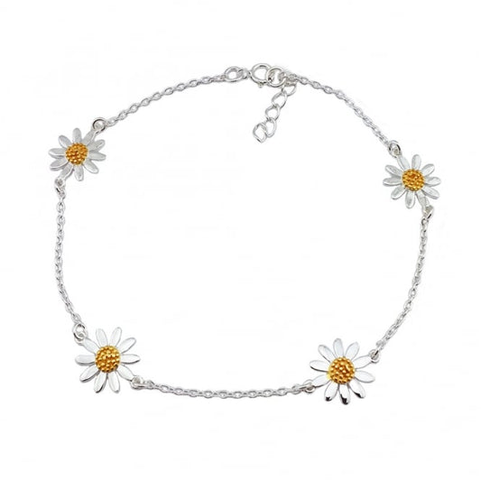 Silver & Gold Four Flower Daisy Chain Bracelet
