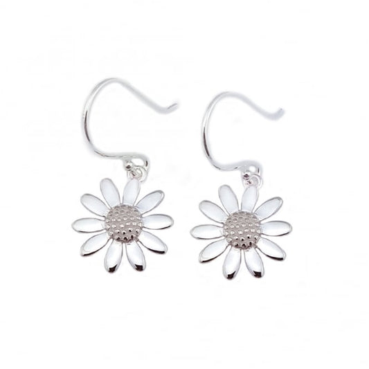 Silver Daisy Drop Earrings