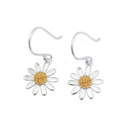 Silver & Gold Daisy Drop Earrings
