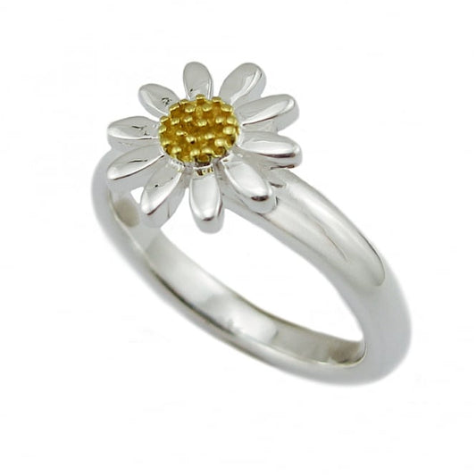 Silver & Gold Daisy Ring, Size L