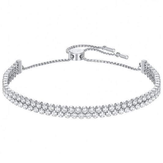 Matrix Tennis White Crystal Double Bracelet in Rhodium Silver