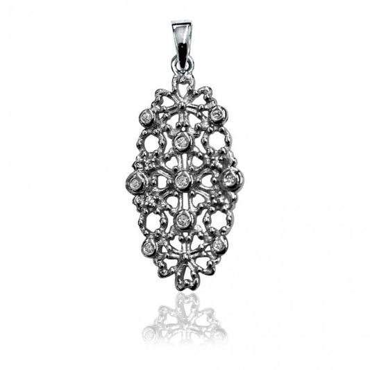 Grace Lace Silver Oval Filigree Pendant Necklace