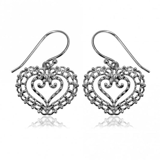 Grace Lace Silver Heart In Heart Earrings