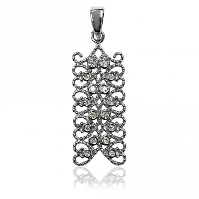 Grace Lace Silver Rectangle CZ Paisley Pendant Necklace