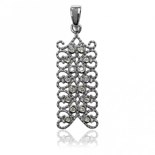 Grace Lace Silver Rectangle CZ Paisley Pendant Necklace
