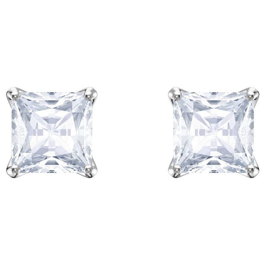 Stilla Attract White Crystal Square Stud Earrings in Rhodium Silver