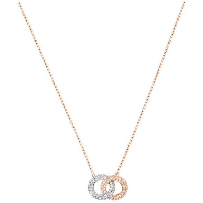 Dextera White Crystal Pendant Necklace in Rhodium Silver and Rose Gold