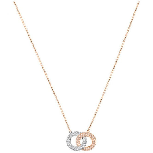 Dextera White Crystal Pendant Necklace in Rhodium Silver and Rose Gold