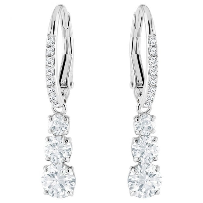 Stilla Attract Trilogy White Crystal Round Earrings in Rhodium Silver