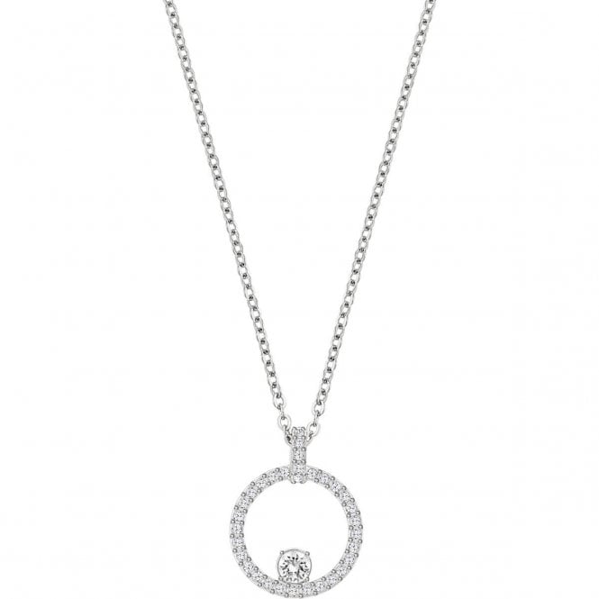 Constella Circle White Crystal Circle Pendant Necklace in Rhodium Silver