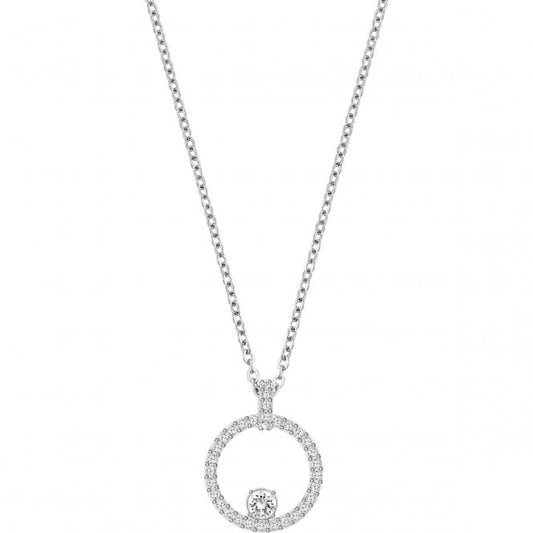 Constella Circle White Crystal Circle Pendant Necklace in Rhodium Silver