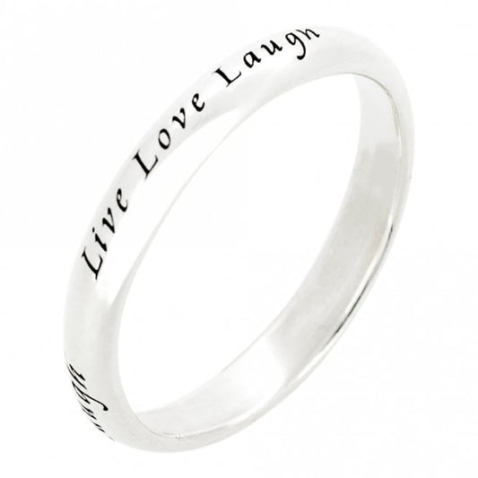 Engraved Silver Live Love Laugh Ring, Size 52