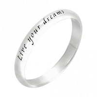 Engraved Silver Live Your Dreams Ring, Size 48