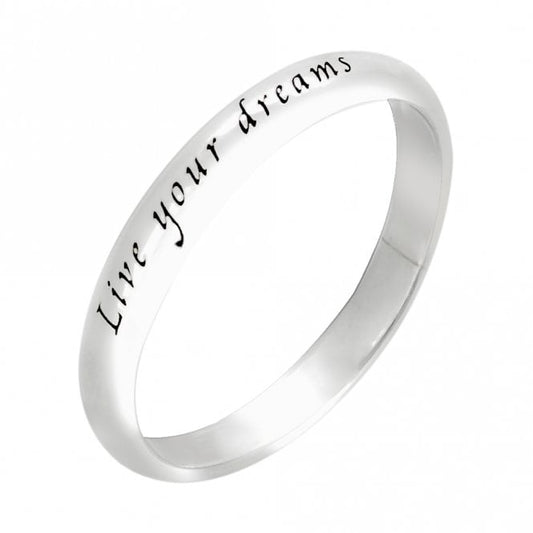 Engraved Silver Live Your Dreams Ring, Size 50