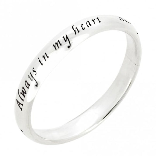 Engraved Silver Always in My Heart Ring, Size 52