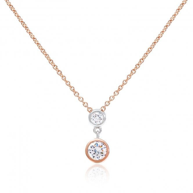 Silver, Rose Gold Vermeil & CZ Double Wheel Pendant Necklace