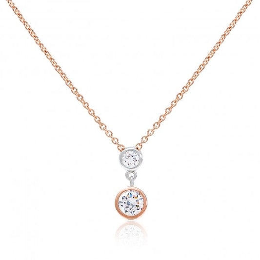 Silver, Rose Gold Vermeil & CZ Double Wheel Pendant Necklace