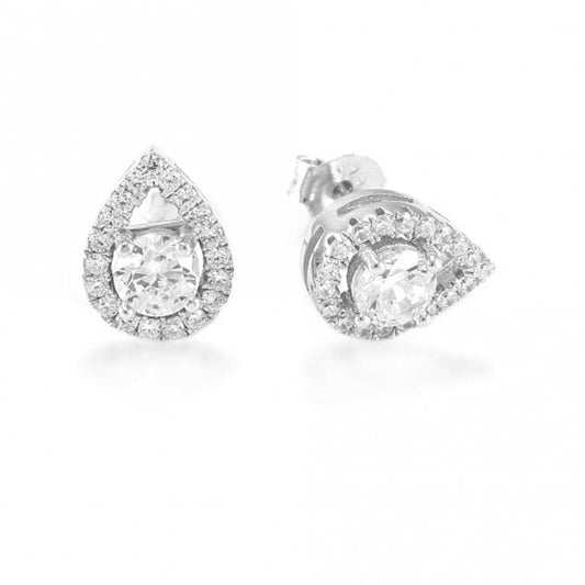 Silver and CZ Angelic Teardrop Stud Earrings