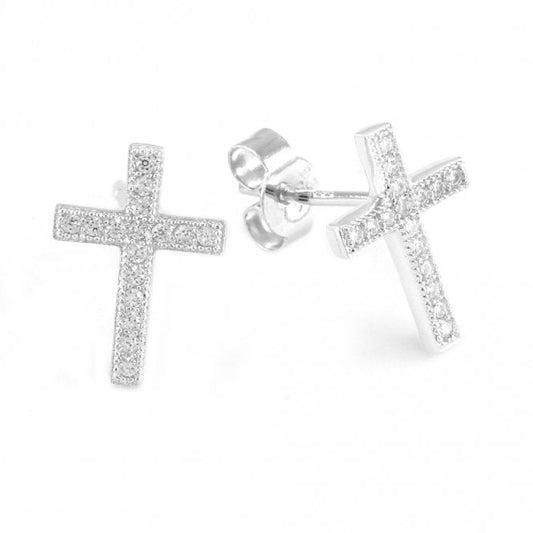 Silver and CZ Cross Stud Earrings