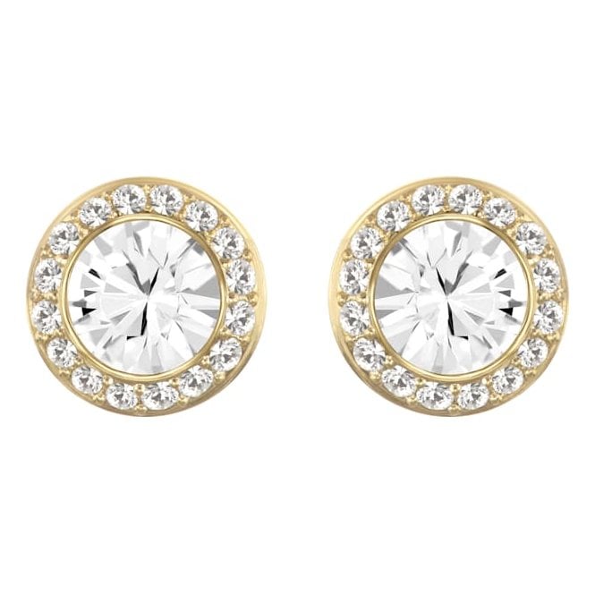 Una Angelic White Crystal Pave Earrings in Yellow Gold