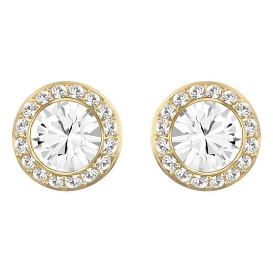 Una Angelic White Crystal Pave Earrings in Yellow Gold