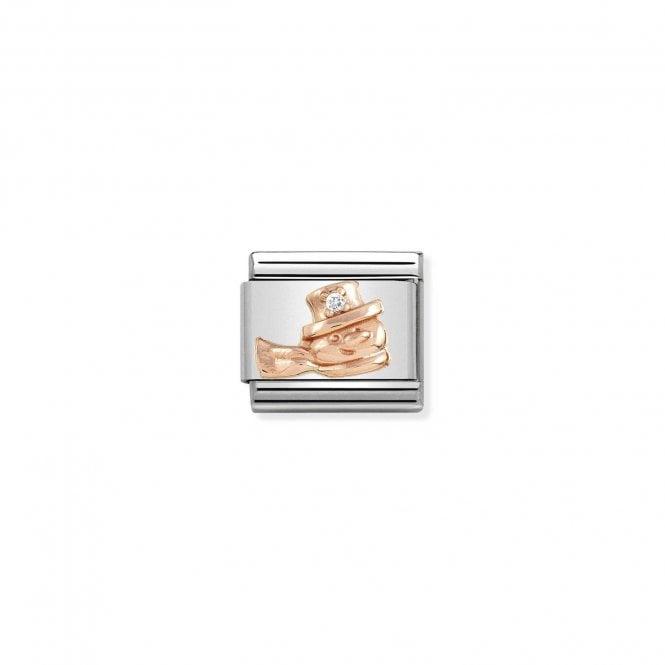 Classic Rose Gold CZ Snowman in White Christmas Charms