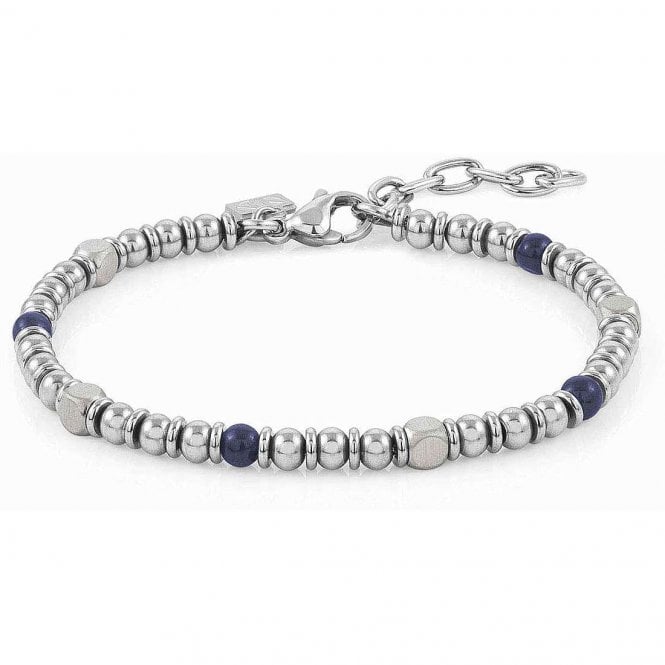 Steel and Blue Agate Bead Bracelet