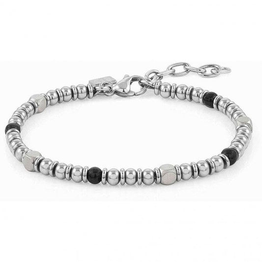 Steel and Black Agate Bead Bracelet