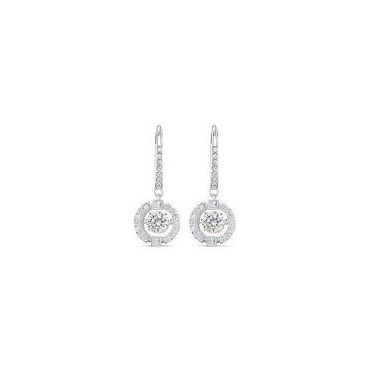 Una Drop Earrings with Round-Cut White Crystal in Rhodium Silver