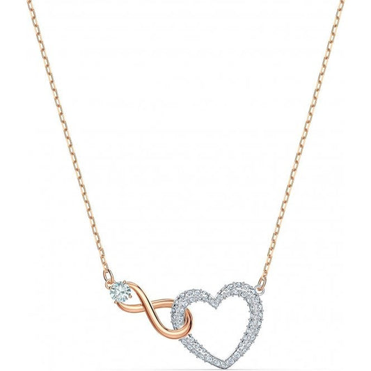Hyperbola Infinity Heart Necklace with White Crystal in Rose Gold and Rhodium Silver