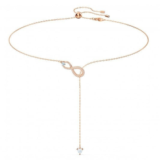 Hyperbola Infinity Y Lariat Necklace with White Crystal in Rose Gold