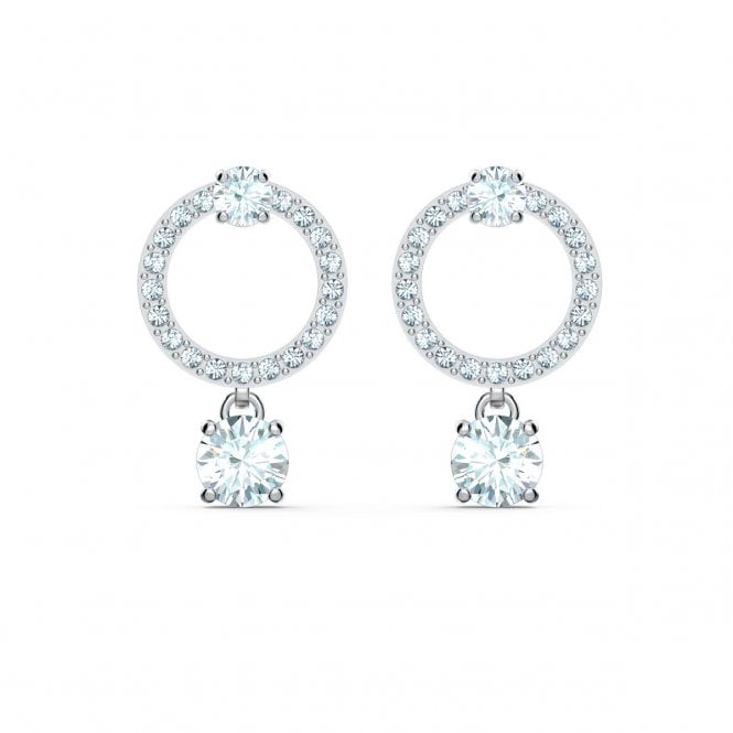 Constella Circle Hoop Earrings with Round-Cut White Crystal in Rhodium Silver