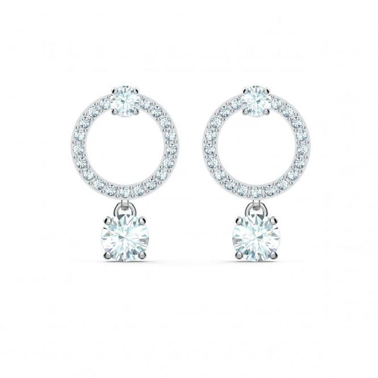 Constella Circle Hoop Earrings with Round-Cut White Crystal in Rhodium Silver