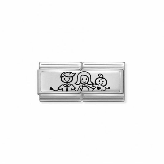 Silver and Enamel Double Family with Baby Boy Friends & Family Charms