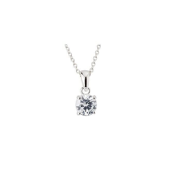 Silver & CZ 7mm Claw Set Pendant Necklace